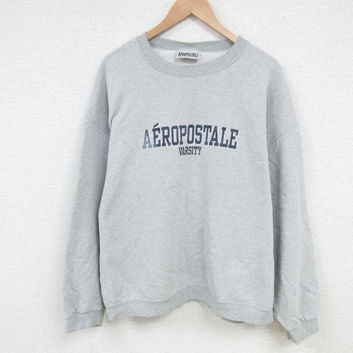 XL★古着 エアロポステール AEROPOSTALE 長袖 スウェット メンズ 00年代 00s ビッグロゴ 大きいサイズ クルーネック グレー 霜降り 25feb27 中古 スエット トレーナー トップス