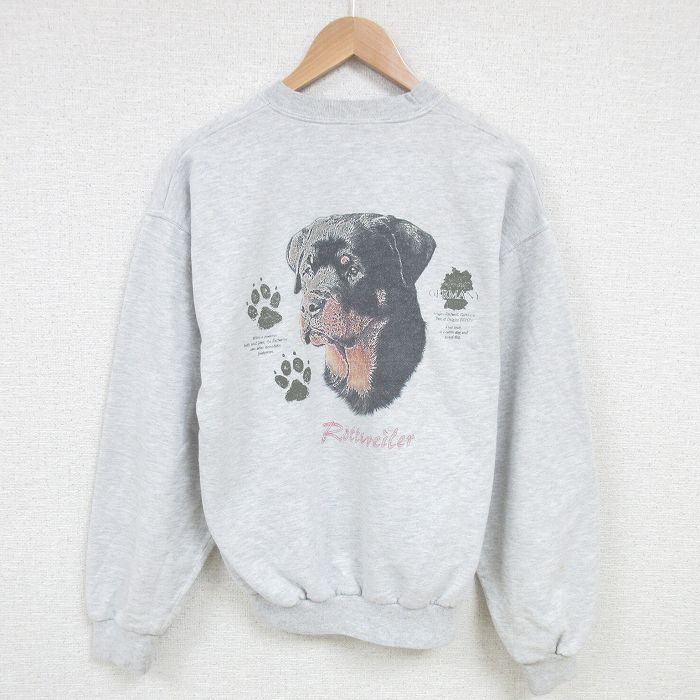 M★古着 ジャージーズ 長袖 スウェット メンズ 00年代 00s 犬 クルーネック 薄グレー 霜降り 25feb27 中古 スエット トレーナー トップス