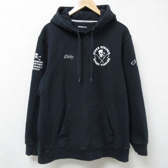XL★古着 長袖 スウェット パーカー メンズ スカル 黒 ブラック 25feb27 中古 スエット トレーナー トップス