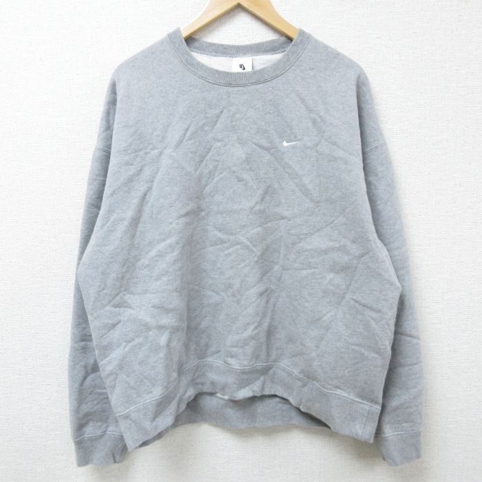 XL★古着 ナイキ NIKE 長袖 スウェット メンズ ワンポイントロゴ 大きいサイズ グレー 霜降り 25feb27 中古 スエット トレーナー トップス