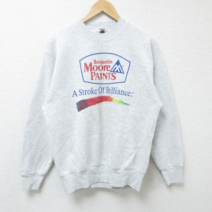 M★古着 フルーツオブザルーム 長袖 スウェット メンズ 90年代 90s Moore PAINTS クルーネック USA製 薄グレー 霜降り 25feb27 中古 スエット トレーナー トップス