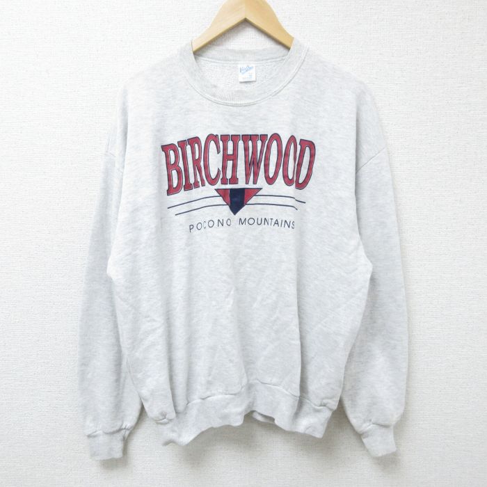 XL★古着 長袖 スウェット メンズ 90年代 90s BIRCHWOOD クルーネック USA製 薄グレー 霜降り 25feb27 中古 スエット トレーナー トップス
