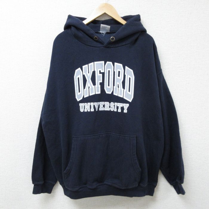 XL★古着 長袖 スウェット パーカー メンズ オックスフォード 大学 大きいサイズ 紺 ネイビー 25feb27 中古 スエット トレーナー トップス