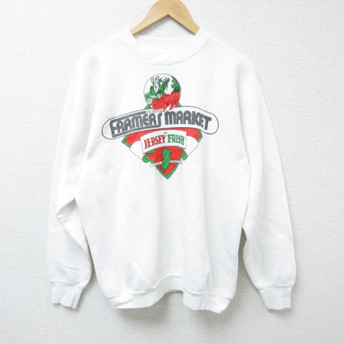 L★古着 フルーツオブザルーム 長袖 スウェット メンズ 90年代 90s 野菜 クルーネック USA製 白 ホワイト 25feb27 中古 スエット トレーナー トップス