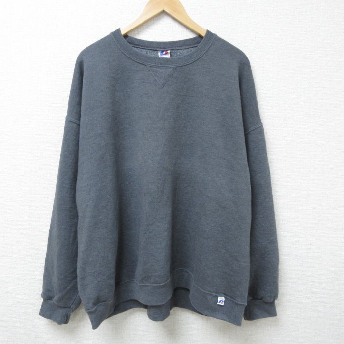 XL★古着 ラッセル 長袖 スウェット メンズ 00年代 00s 無地 大きいサイズ クルーネック 濃グレー 霜降り 25feb27 中古 スエット トレーナー トップス