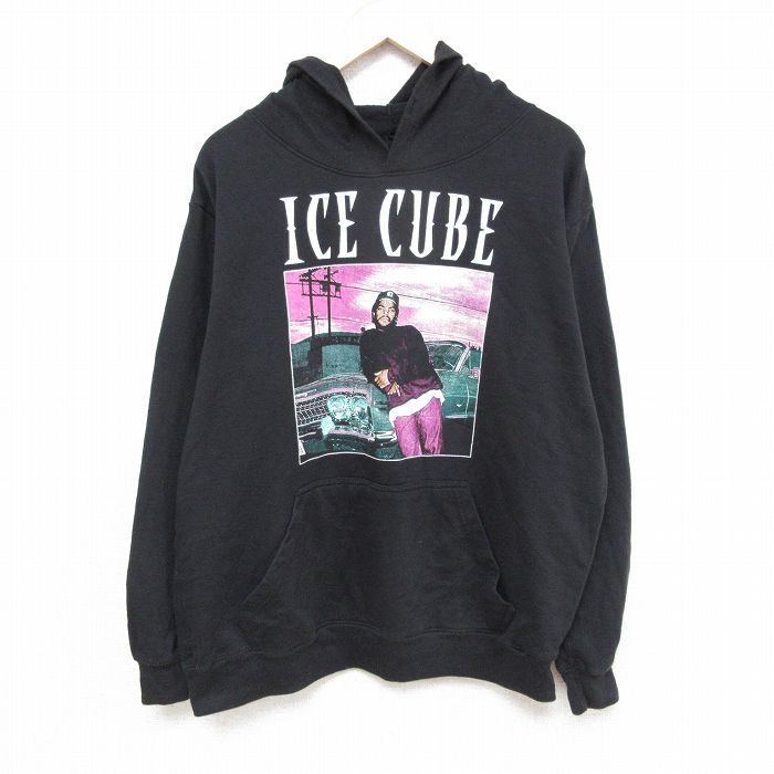 XL★古着 長袖 スウェット パーカー メンズ アイスキューブ 黒 ブラック 25feb28 中古 スエット トレーナー トップス