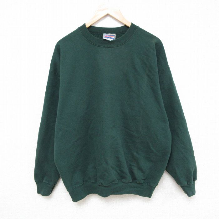 L★古着 ヘインズ Hanes 長袖 スウェット メンズ 00年代 00s 無地 クルーネック 緑 グリーン 25feb28 中古 スエット トレーナー トップス