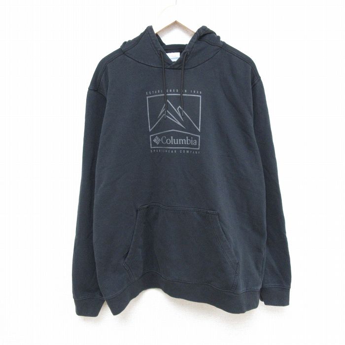XL★古着 コロンビア COLUMBIA Columbia 長袖 スウェット パーカー メンズ ビッグロゴ 大きいサイズ 黒 ブラック 25feb28 中古 スエット トレーナー トップス