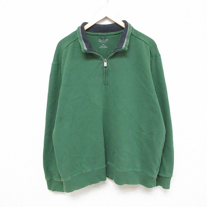 XL★古着 アロー 長袖 ハーフジップ スウェット メンズ 無地 緑 グリーン 25feb28 中古 スエット トレーナー トップス