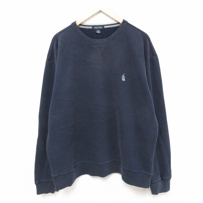 【50%OFF】XL★古着 ノーティカ NAUTICA 長袖 ブランド スウェット メンズ 00年代 00s ワンポイントロゴ 大きいサイズ クルーネック カナダ製 紺 ネイビー 25feb28 中古 スエット トレーナー トップス