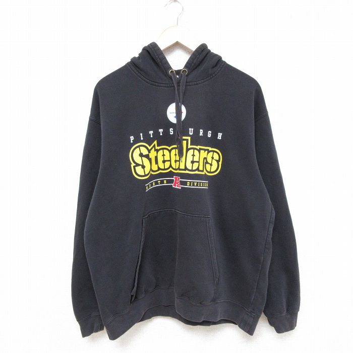 XL★古着 長袖 スウェット パーカー メンズ 00年代 00s NFL ピッツバーグスティーラーズ 黒 ブラック アメフト スーパーボウル 25feb28 中古 スエット トレーナー トップス