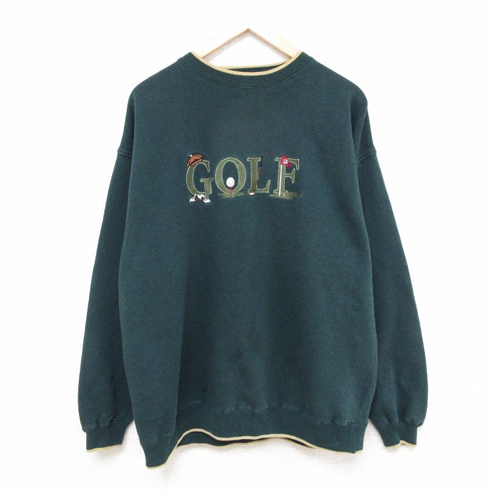 XL★古着 長袖 スウェット メンズ 00年代 00s ゴルフ 刺繍 クルーネック 緑 グリーン 【spe】 25feb28 中古 スエット トレーナー トップス
