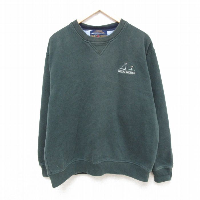 【20%OFF】XL★古着 トミーヒルフィガー TOMMY HILFIGER 長袖 ブランド スウェット メンズ 90年代 90s ブリストル ハーバー クルーネック 緑 グリーン 25feb28 中古 スエット トレーナー トップス