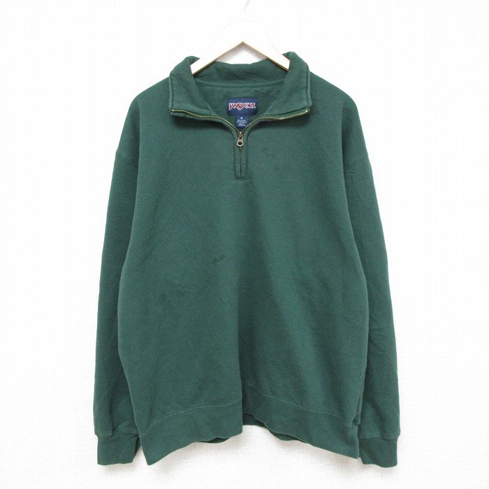【50%OFF】XL★古着 ジャンスポーツ 長袖 ハーフジップ スウェット メンズ 00年代 00s 無地 大きいサイズ 緑 グリーン 25feb28 中古 スエット トレーナー トップス