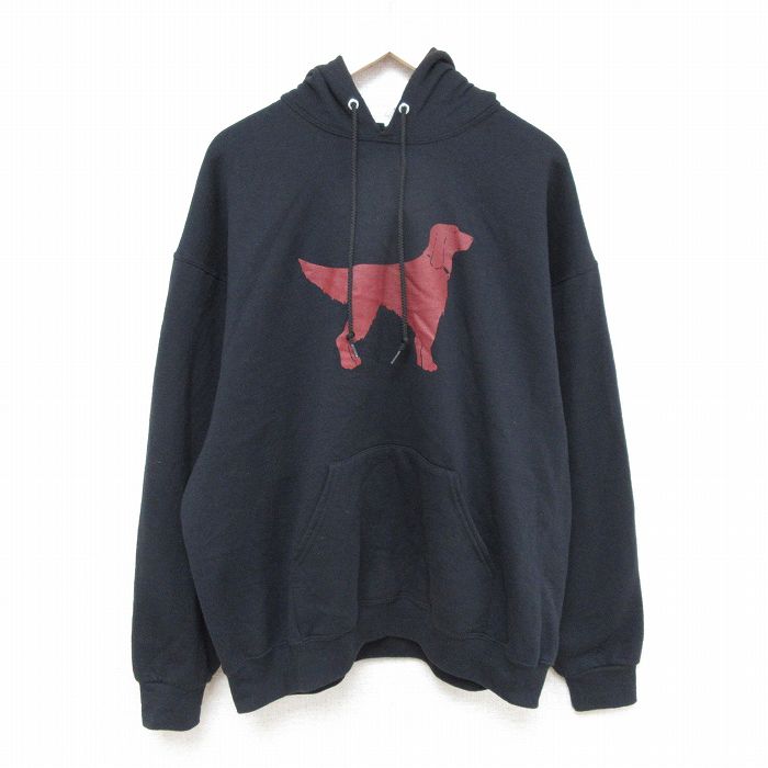 XL★古着 ジャージーズ 長袖 スウェット パーカー メンズ 犬 大きいサイズ 黒 ブラック 25feb28 中古 スエット トレーナー トップス