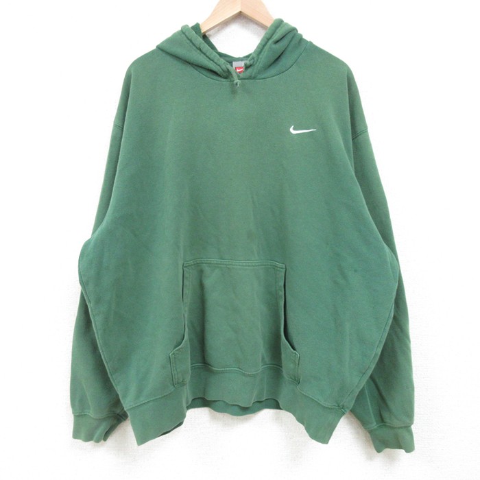 XL★古着 ナイキ NIKE 長袖 スウェット パーカー メンズ 00年代 00s ワンポイントロゴ 大きいサイズ 緑 グリーン 25feb28 中古 スエット トレーナー トップス