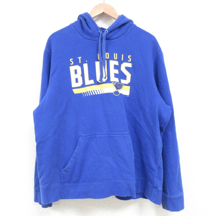 【20%OFF】L★古着 長袖 スウェット パーカー メンズ NHL セントルイスブルース 青 ブルー アイスホッケー 25feb28 中古 スエット トレーナー トップス