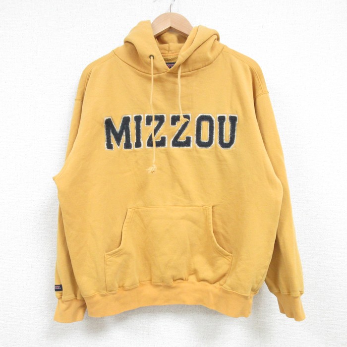 M★古着 ジャンスポーツ 長袖 スウェット パーカー メンズ 00年代 00s MIZZOU 薄黄 イエロー 25feb28 中古 スエット トレーナー トップス