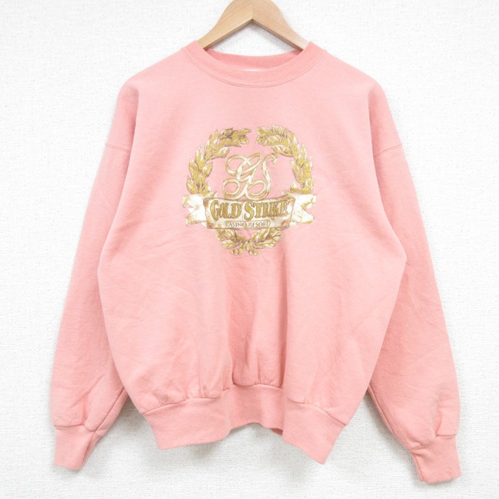 L★古着 長袖 スウェット メンズ 90年代 90s GOLD STRIKE クルーネック USA製 ピンク 25feb28 中古 スエット トレーナー トップス