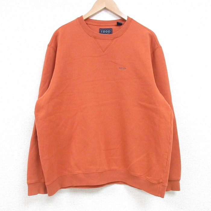L★古着 IZOD 長袖 スウェット メンズ ワンポイントロゴ クルーネック オレンジ 25feb28 中古 スエット トレーナー トップス