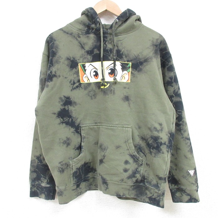 M★古着 長袖 スウェット パーカー メンズ 00年代 00s アニメ ハンターハンター ゴン 緑他 グリーン タイダイ 【spe】 25feb28 中古 スエット トレーナー トップス