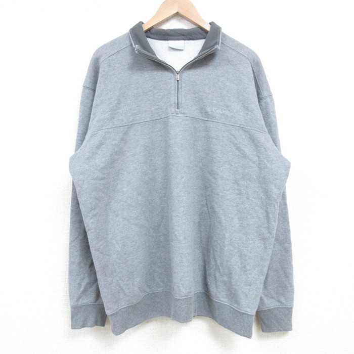 XL★古着 コロンビア COLUMBIA Columbia 長袖 ハーフジップ スウェット メンズ ワンポイントロゴ グレー 霜降り 25feb28 中古 スエット トレーナー トップス