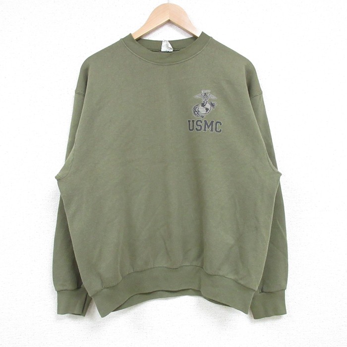 L★古着 長袖 スウェット メンズ 00年代 00s ミリタリー USMC アメリカ海兵隊 クルーネック USA製 緑 グリーン 25feb28 中古 スエット トレーナー トップス