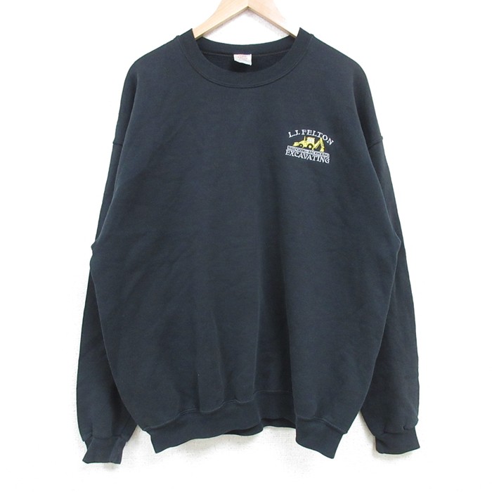 XL★古着 ジャージーズ 長袖 スウェット メンズ 00年代 00s ショベルカー クルーネック 黒 ブラック 25feb28 中古 スエット トレーナー トップス
