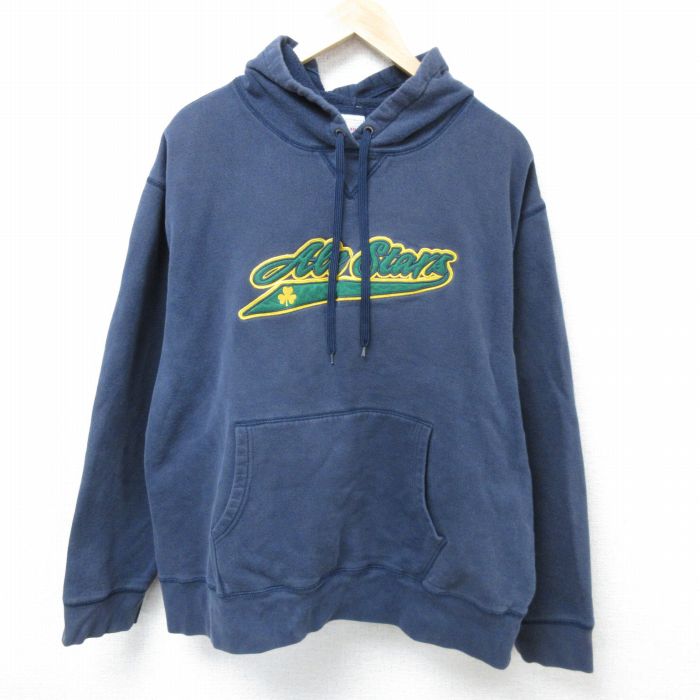 【50%OFF】XL★古着 オールドネイビー OLD NAVY 長袖 スウェット パーカー メンズ 00年代 00s クローバー 刺繍 大きいサイズ 紺 ネイビー 25mar01 中古 スエット トレーナー トップス