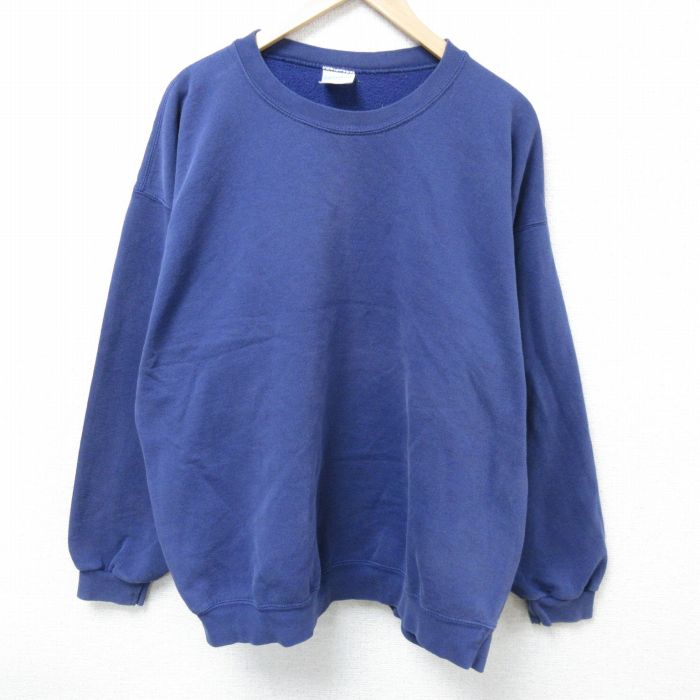 XL★古着 長袖 スウェット メンズ 90年代 90s 無地 大きいサイズ クルーネック USA製 紺 ネイビー 25mar01 中古 スエット トレーナー トップス