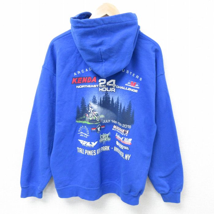 L★古着 長袖 スウェット パーカー メンズ バイク 青 ブルー 25mar01 中古 スエット トレーナー トップス