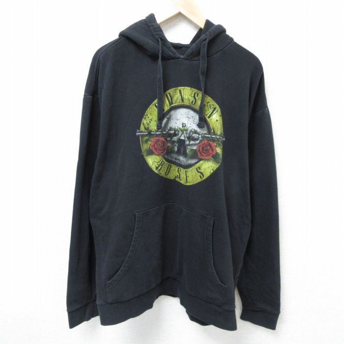 XL★古着 長袖 ロック バンド スウェット パーカー メンズ バラ 銃 大きいサイズ 黒 ブラック 【spe】 25mar01 中古 スエット トレーナー トップス