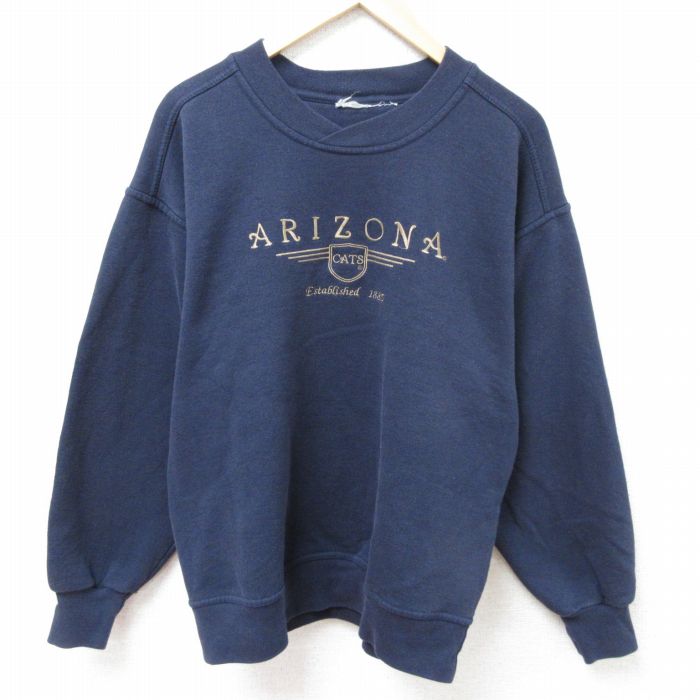 【50%OFF】L★古着 長袖 スウェット メンズ アリゾナ 刺繍 クルーネック 紺 ネイビー 25mar01 中古 スエット トレーナー トップス