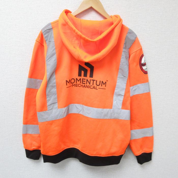 L★古着 長袖 スウェット パーカー メンズ MOMENTUM ツートンカラー リフレクター ポリエステル オレンジ他 25mar01 中古 スエット トレーナー トップス
