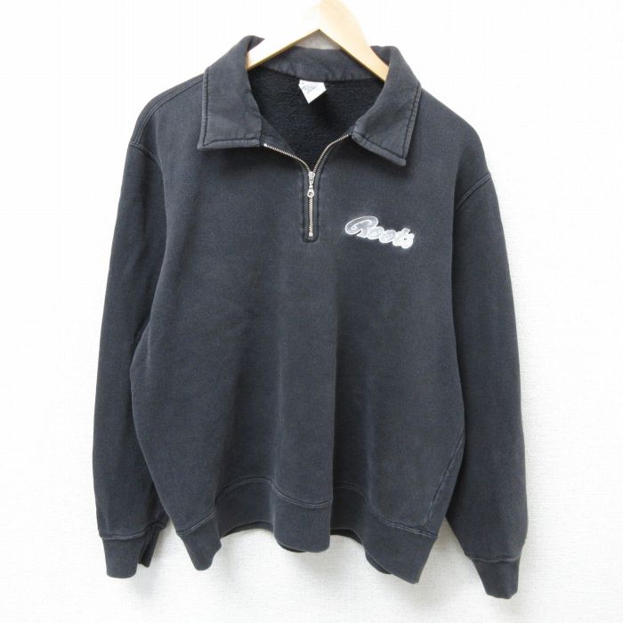 XL★古着 ROOTS ATHLETICS 長袖 ハーフジップ スウェット メンズ 00年代 00s Roots 襟付き カナダ製 黒 ブラック 25mar01 中古 スエット トレーナー トップス