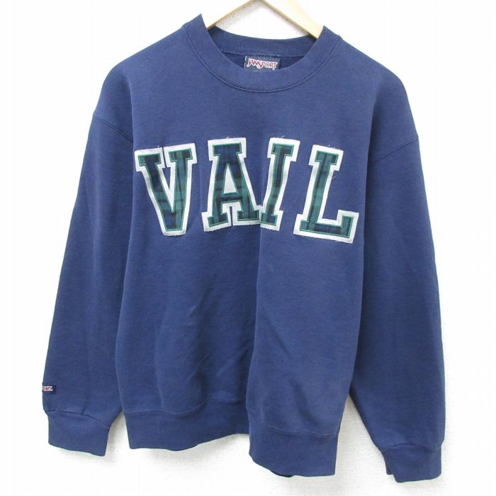 【50%OFF】M★古着 ジャンスポーツ 長袖 スウェット メンズ 90年代 90s VAIL 刺繍 クルーネック USA製 紺 ネイビー 25mar01 中古 スエット トレーナー トップス