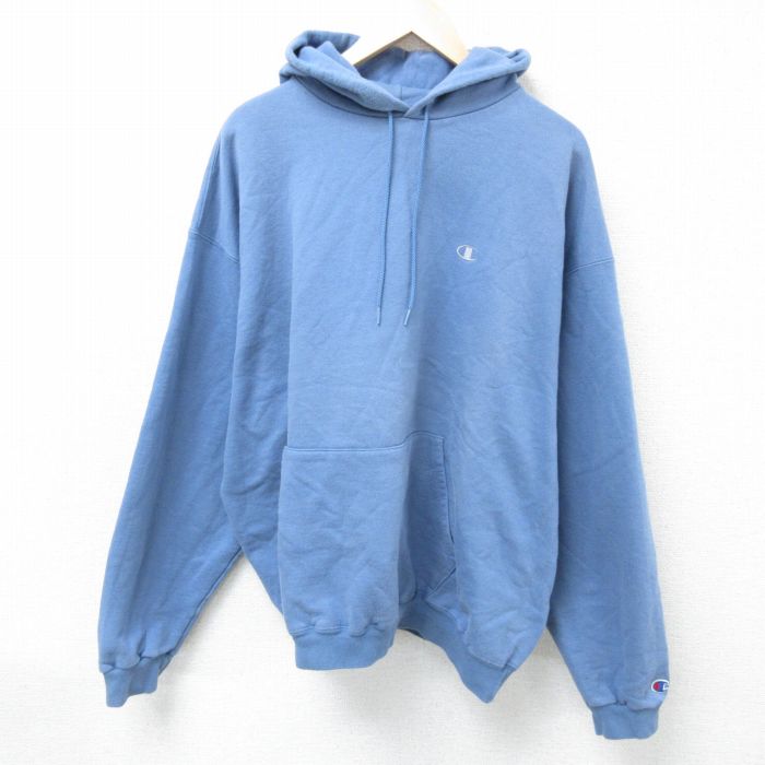 XL★古着 チャンピオン Champion 長袖 スウェット パーカー メンズ 00年代 00s ワンポイントロゴ 大きいサイズ 水色 25mar01 中古 スエット トレーナー トップス