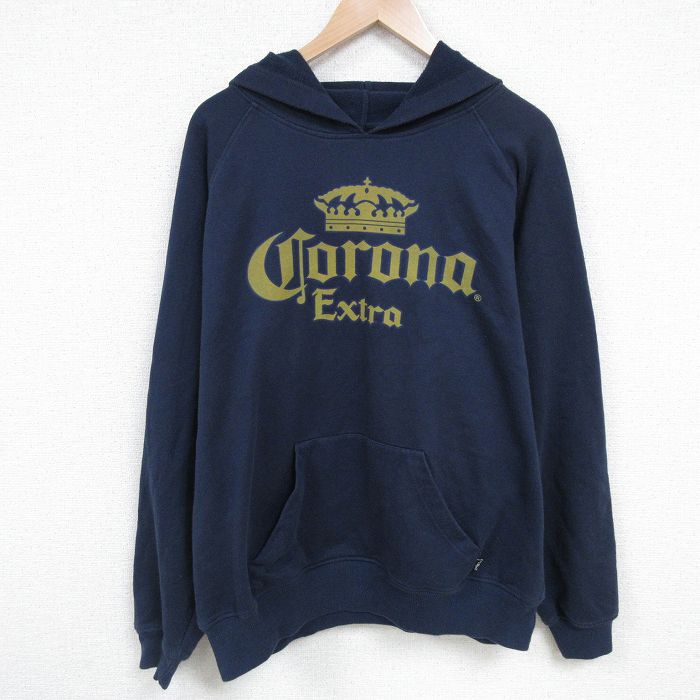 XL★古着 長袖 スウェット パーカー メンズ 00年代 00s コロナ ビール 紺 ネイビー 25mar01 中古 スエット トレーナー トップス