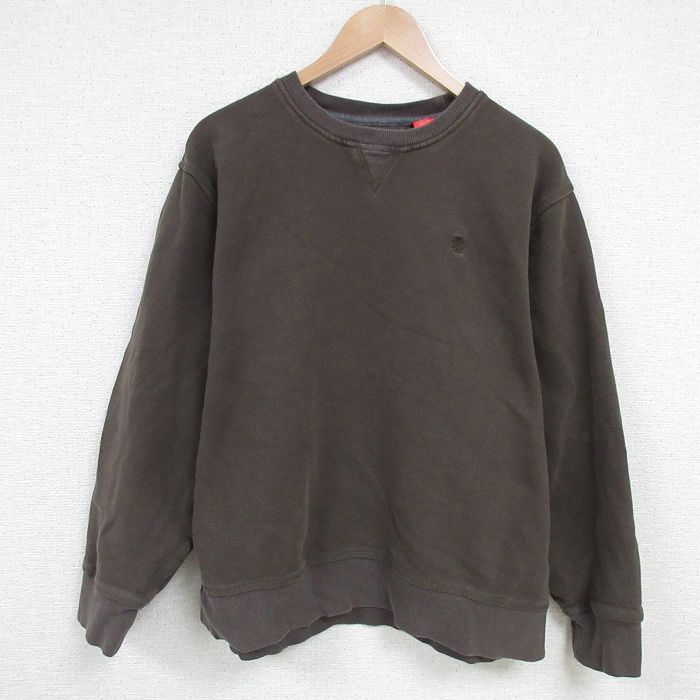 XL★古着 IZOD 長袖 スウェット メンズ ワンポイントロゴ クルーネック 茶 ブラウン 25mar01 中古 スエット トレーナー トップス