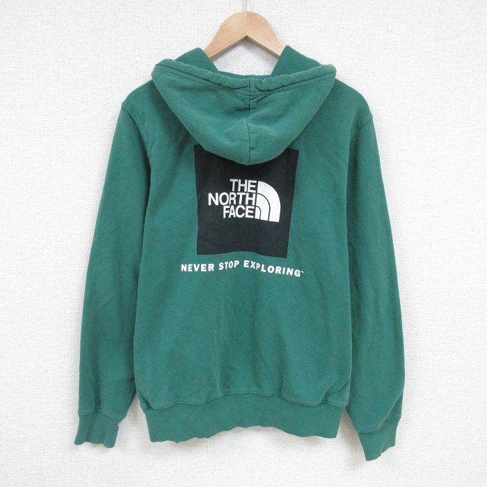M★古着 ノースフェイス THE NORTH FACE 長袖 スウェット パーカー メンズ ビッグロゴ 緑 グリーン 25mar01 中古 スエット トレーナー トップス