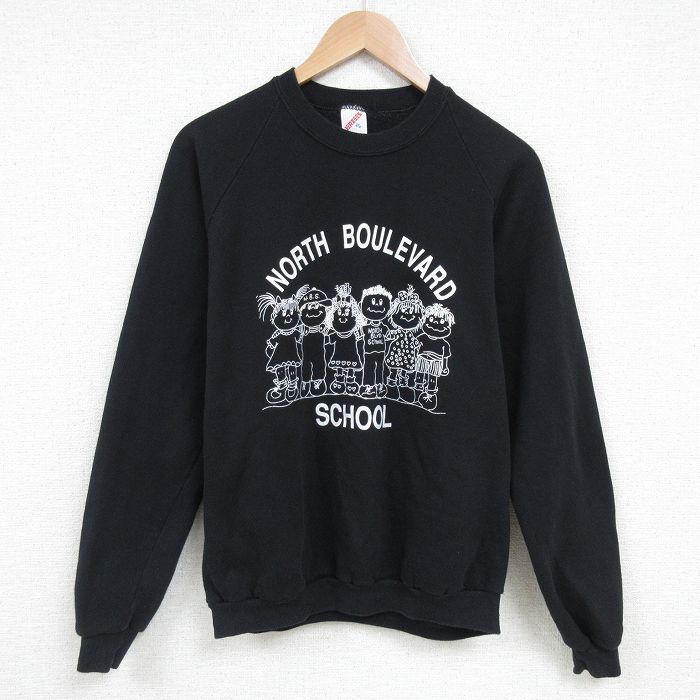 M★古着 ジャージーズ 長袖 スウェット メンズ 80年代 80s 子ども クルーネック USA製 黒 ブラック 25mar01 中古 スエット トレーナー トップス