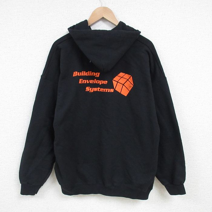 XL★古着 ヘインズ Hanes 長袖 フルジップ スウェット パーカー メンズ 00年代 00s Building 大きいサイズ クルーネック 黒 ブラック 【spe】 25mar01 中古 スエット トレーナー トップス