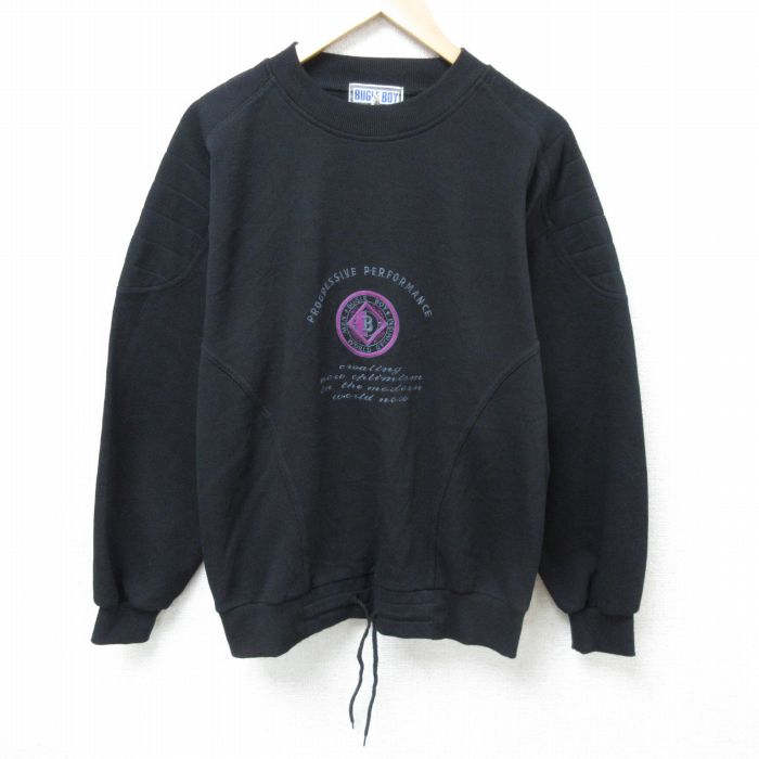 【50%OFF】L★古着 ビューグルボーイ 長袖 スウェット メンズ 90年代 90s 刺繍 クルーネック 黒 ブラック 25mar01 中古 スエット トレーナー トップス