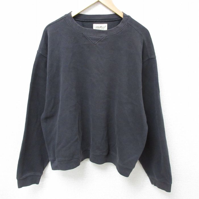 XL★古着 エディーバウアー Eddie Bauer 長袖 スウェット メンズ 00年代 00s 無地 大きいサイズ コットン クルーネック カナダ製 黒 ブラック 25mar01 中古 スエット トレーナー トップス