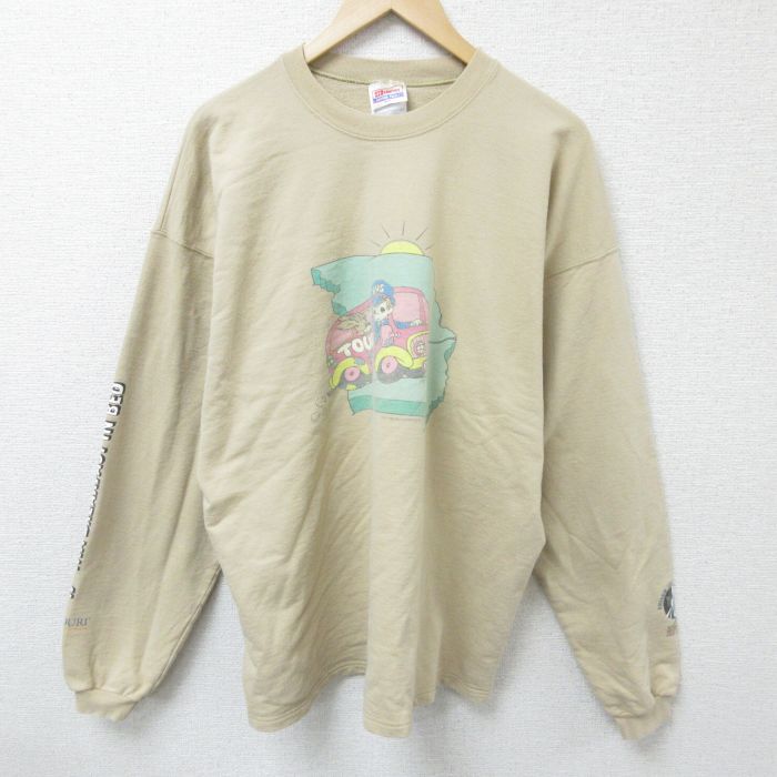 【50%OFF】XL★古着 ヘインズ Hanes 長袖 スウェット メンズ 90年代 90s バス クルーネック ベージュ カーキ 25mar01 中古 スエット トレーナー トップス