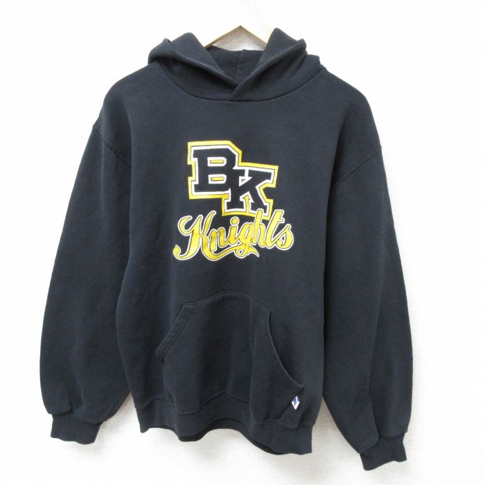 L★古着 ラッセル 長袖 スウェット パーカー メンズ 00年代 00s BK ナイツ 黒 ブラック 25mar01 中古 スエット トレーナー トップス
