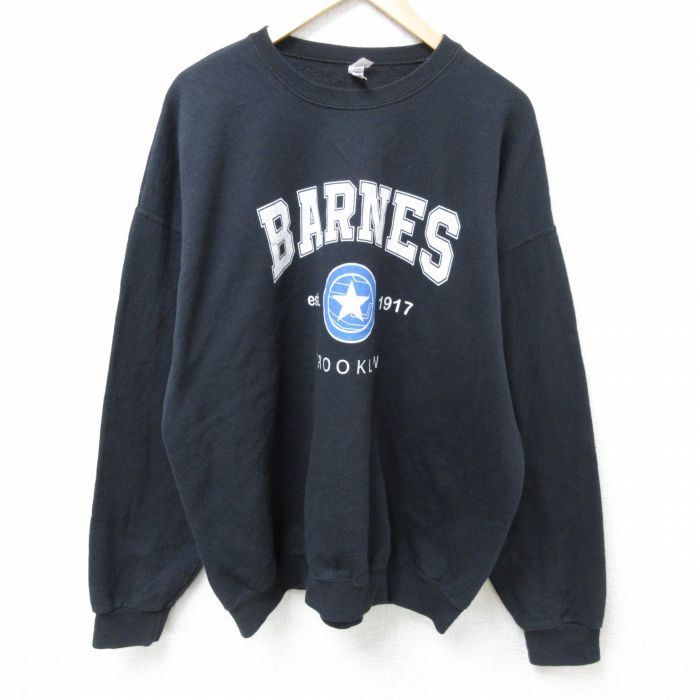 XL★古着 ジャージーズ 長袖 スウェット メンズ ブルックリン 大きいサイズ クルーネック 黒 ブラック 25mar01 中古 スエット トレーナー トップス