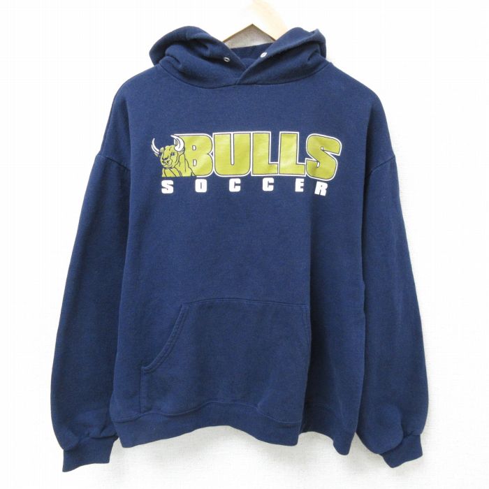 【50%OFF】L★古着 ジャージーズ 長袖 スウェット パーカー メンズ 00年代 00s ウシ サッカー 紺 ネイビー 25mar01 中古 スエット トレーナー トップス