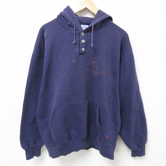 XL★古着 ラッセル 長袖 スウェット パーカー メンズ 90年代 90s USA製 紺 ネイビー 25mar01 中古 スエット トレーナー トップス