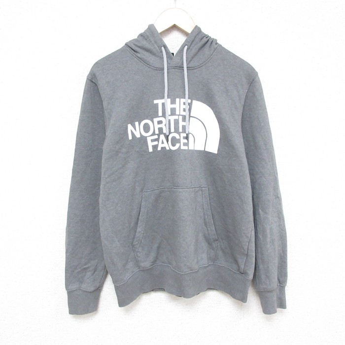 M★古着 ノースフェイス THE NORTH FACE 長袖 スウェット パーカー メンズ ビッグロゴ クルーネック グレー 霜降り 25mar03 中古 スエット トレーナー トップス